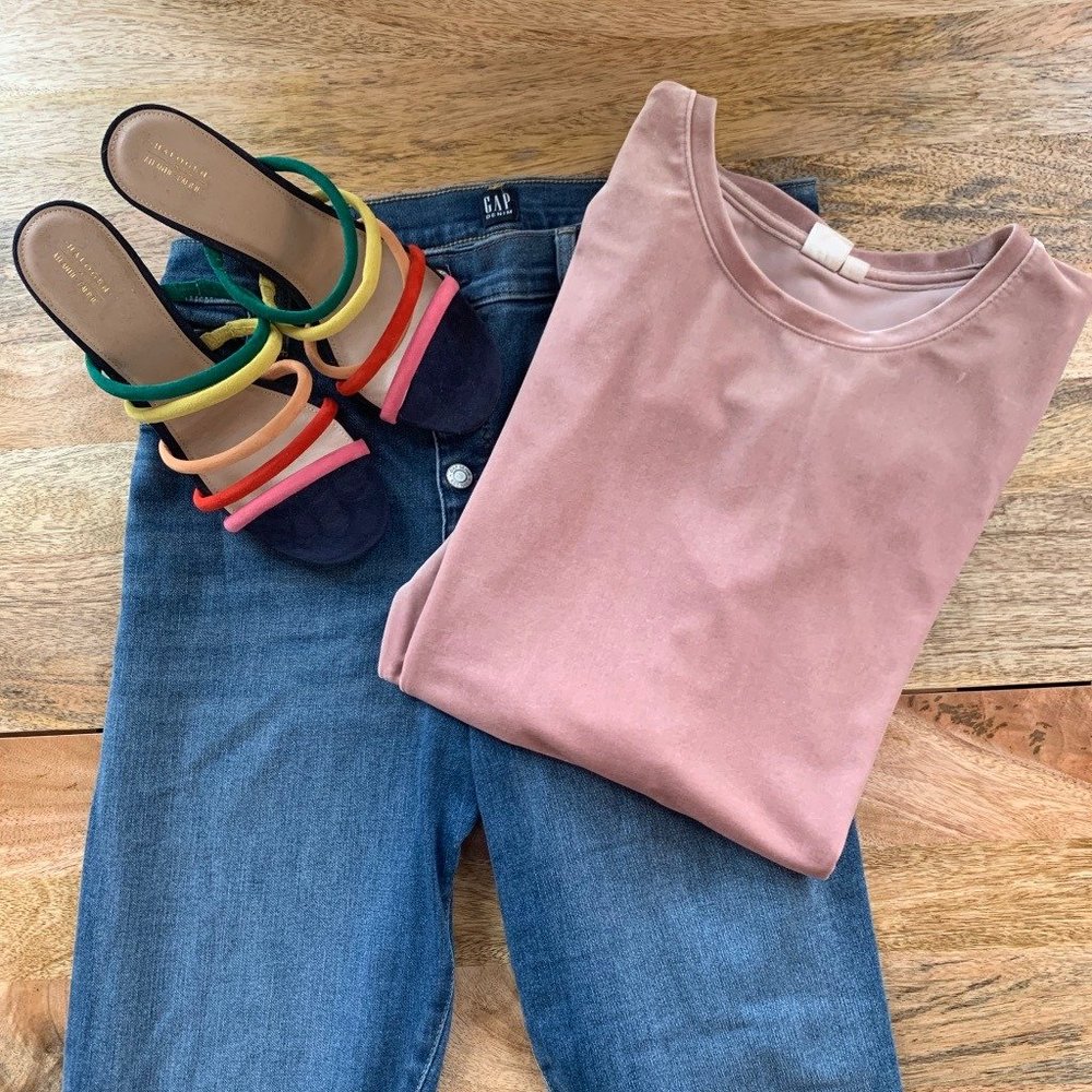 GAP - Velvet Short Sleeve Tee Shirt - Blush Sz XL